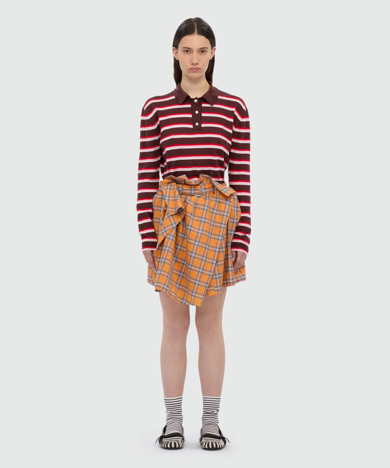 Orange check cotton mini skirt with belt. 3