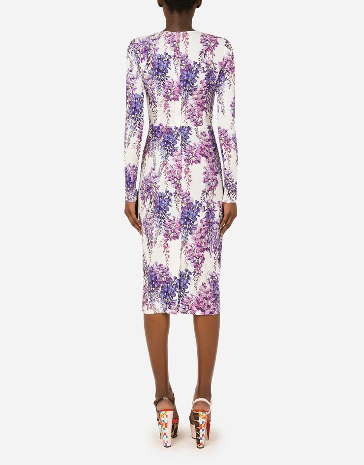 Wisteria-print calf-length cady dress - 2