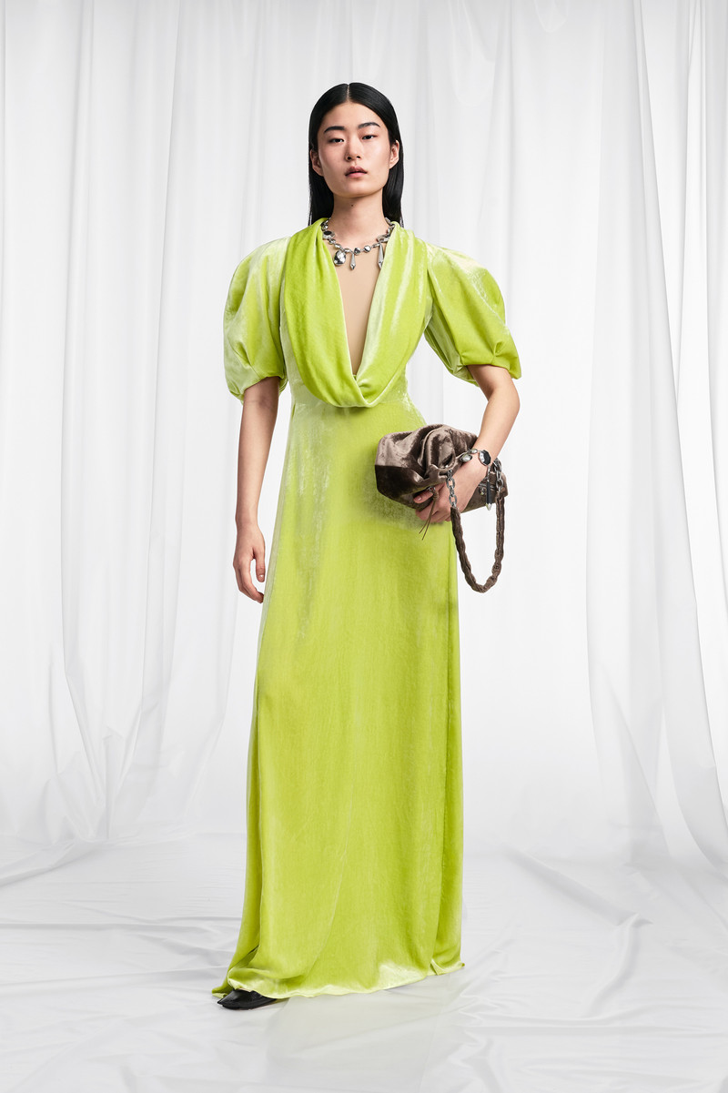 Puff-Sleeve Velvet Cowl Maxi Dress 1