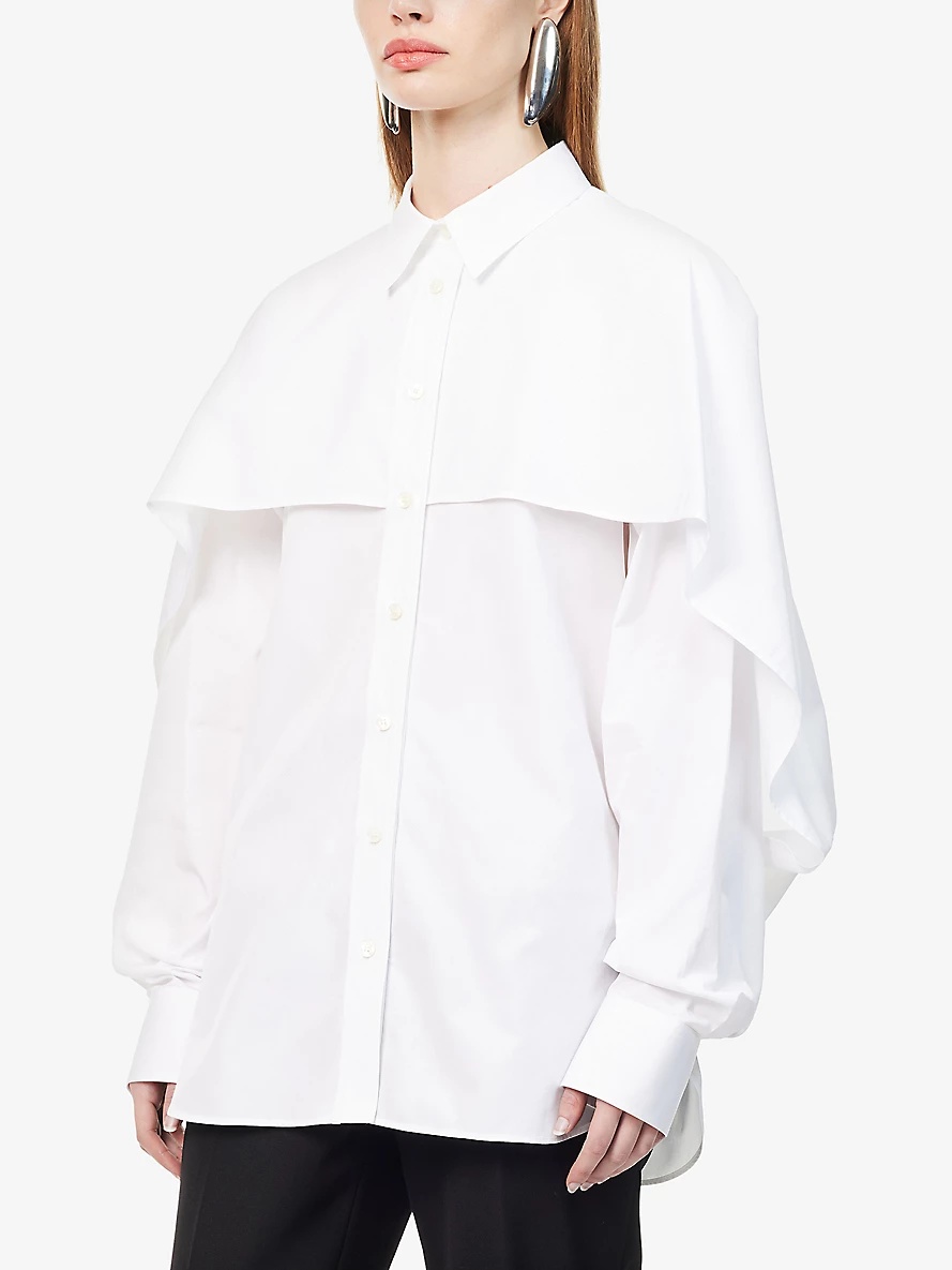 Cape-overlay relaxed-fit cotton-poplin shirt - 3