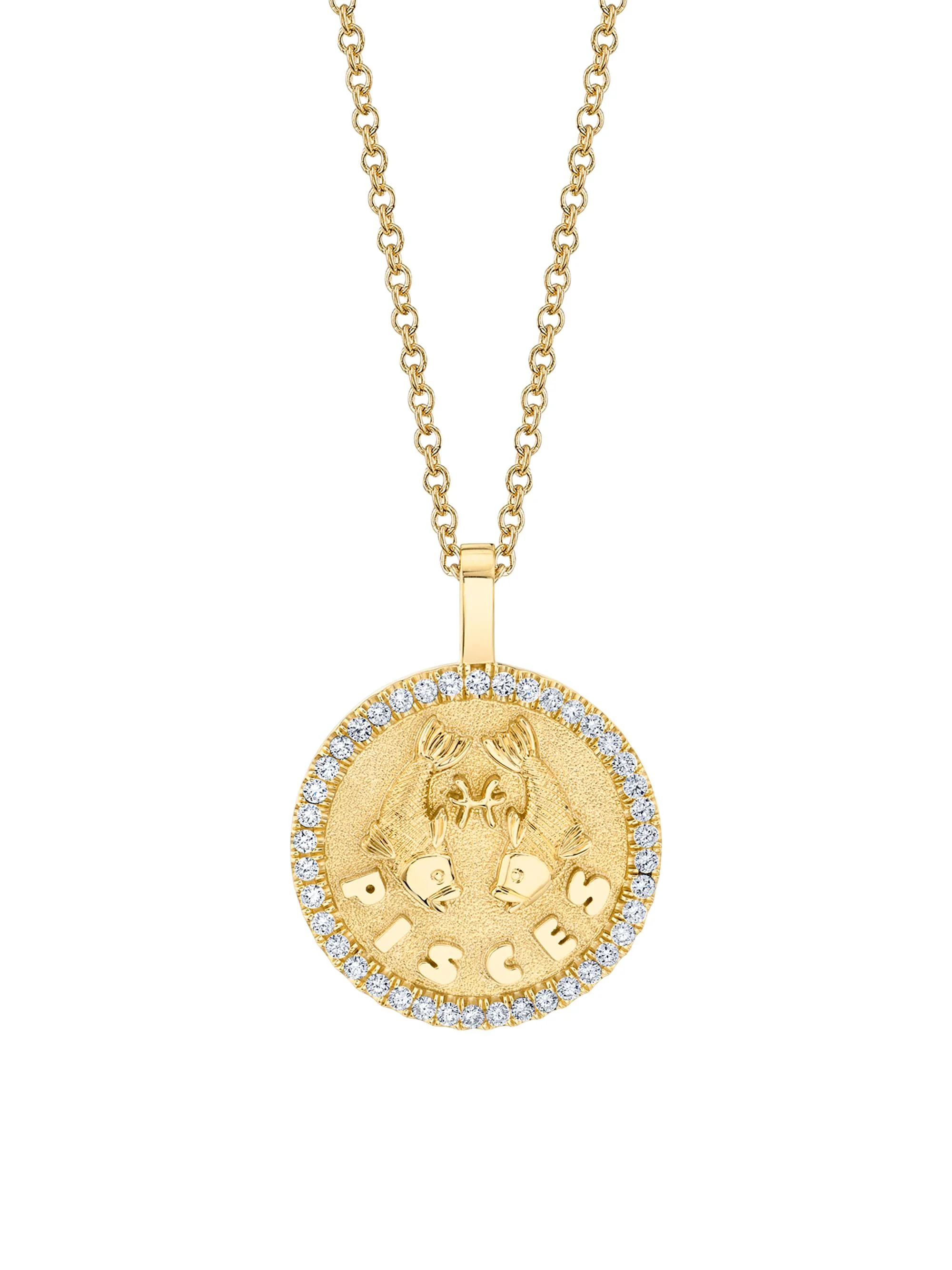Women's Zodiac 18K Yellow Gold & 0.48 TCW Diamond Large Coin Pendant Necklace - Pisces - 1