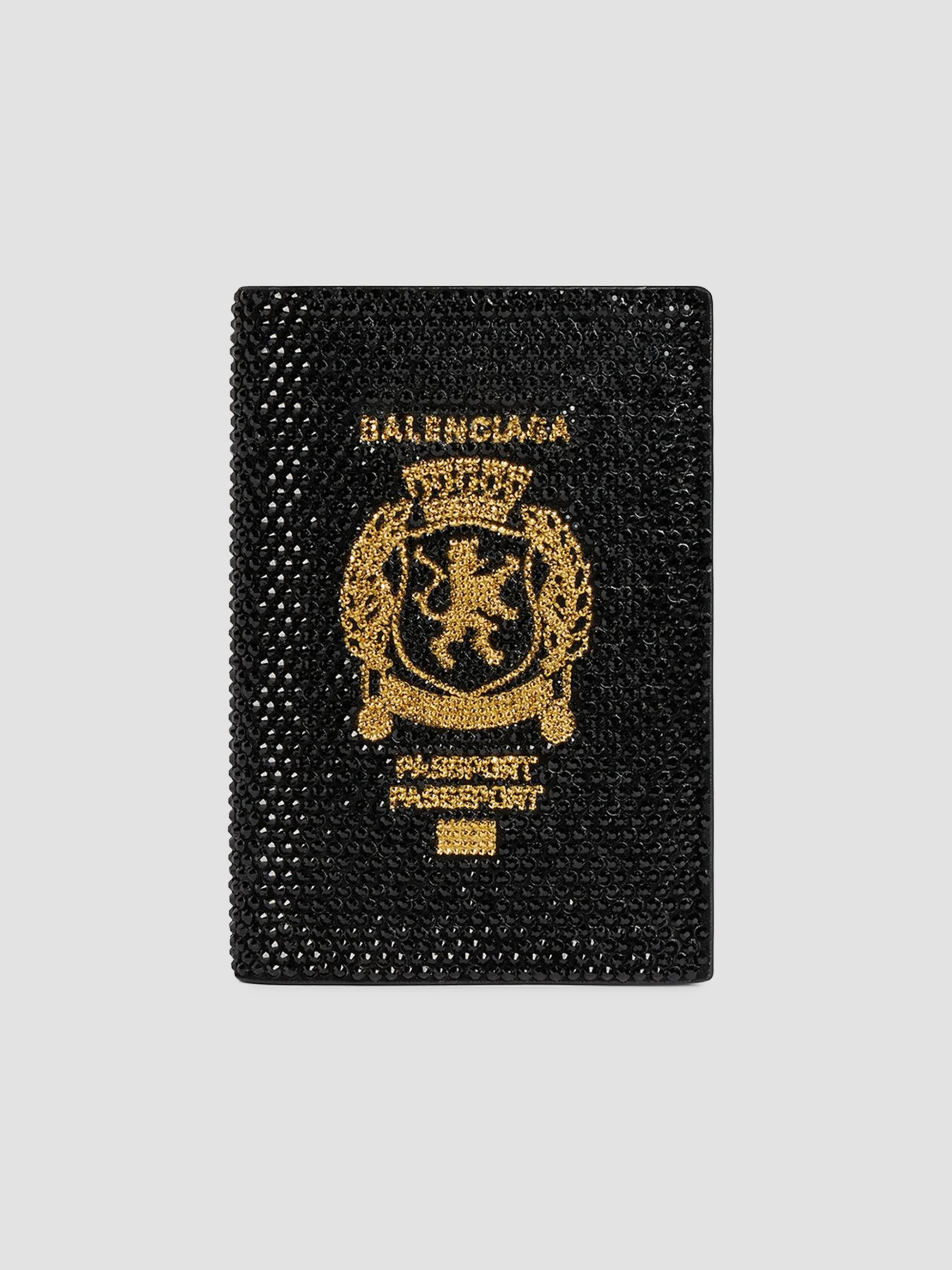 Passport Holder with Rhinestones - Black - 1