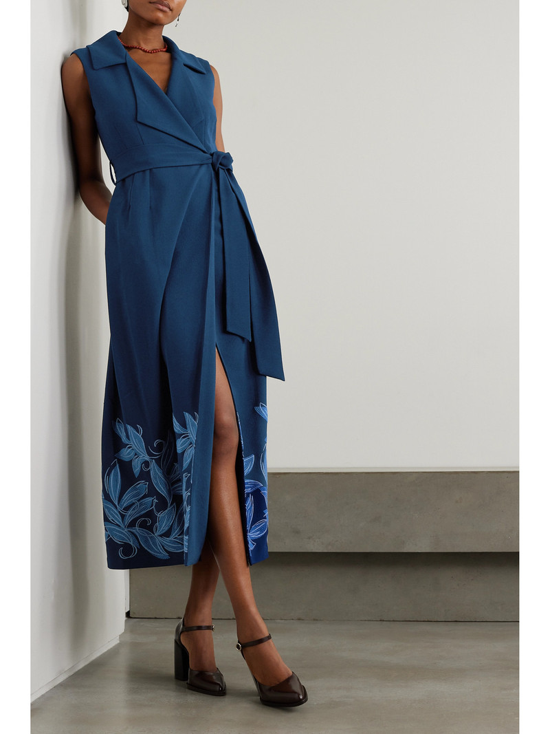LORETTA CAPONI + Net Sustain Noemi Belted Embroidered Crepe Midi Dress outlook