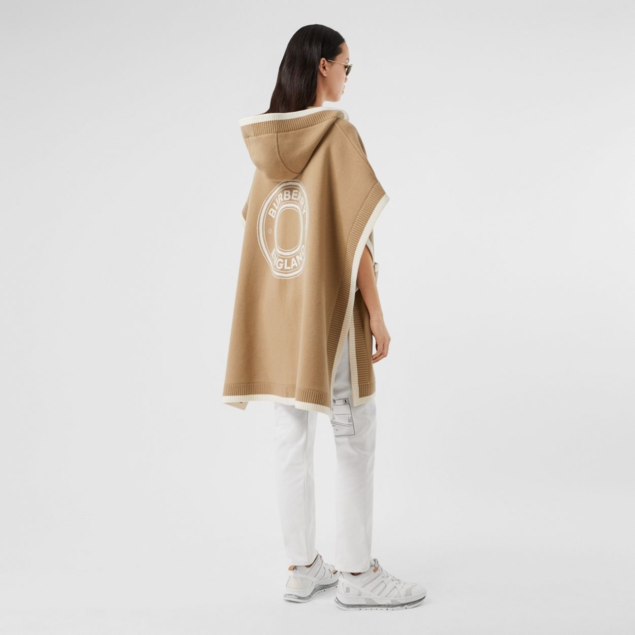 Logo Graphic Wool Cashmere Jacquard Hooded Cape - 1