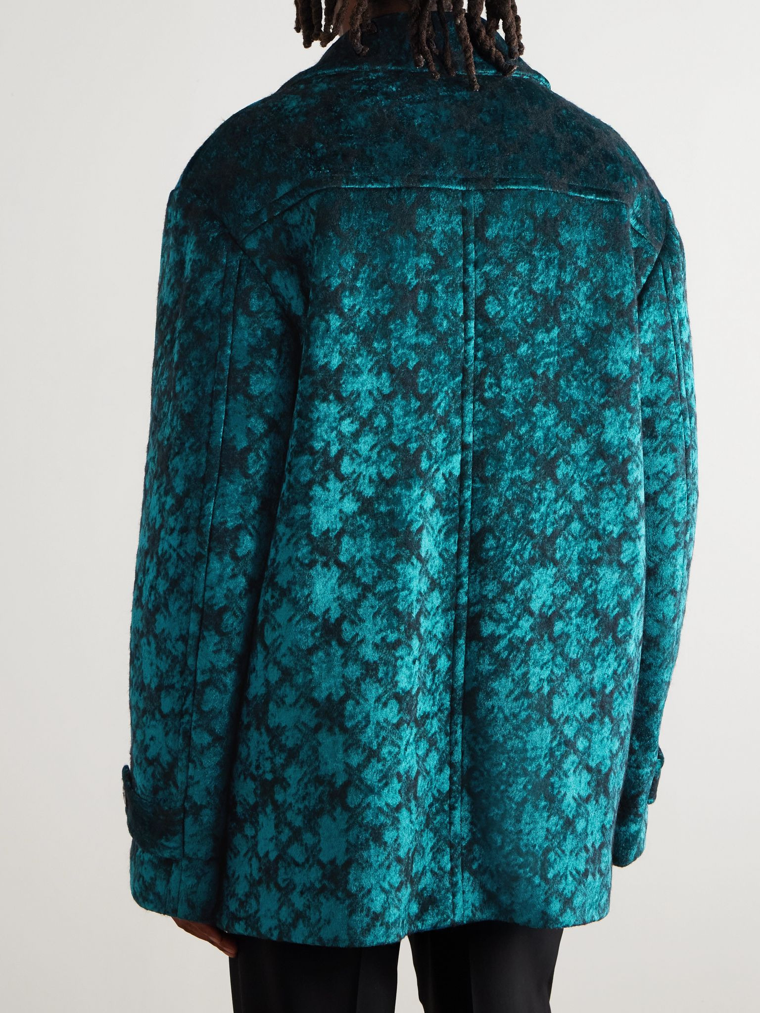 Oversized Jacquard-Velvet Coat Green - 4