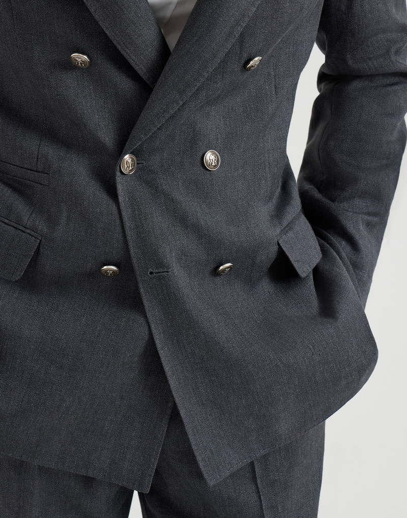 Linen and virgin wool chevron one-and-a-half breasted deconstructed blazer with metal buttons 4