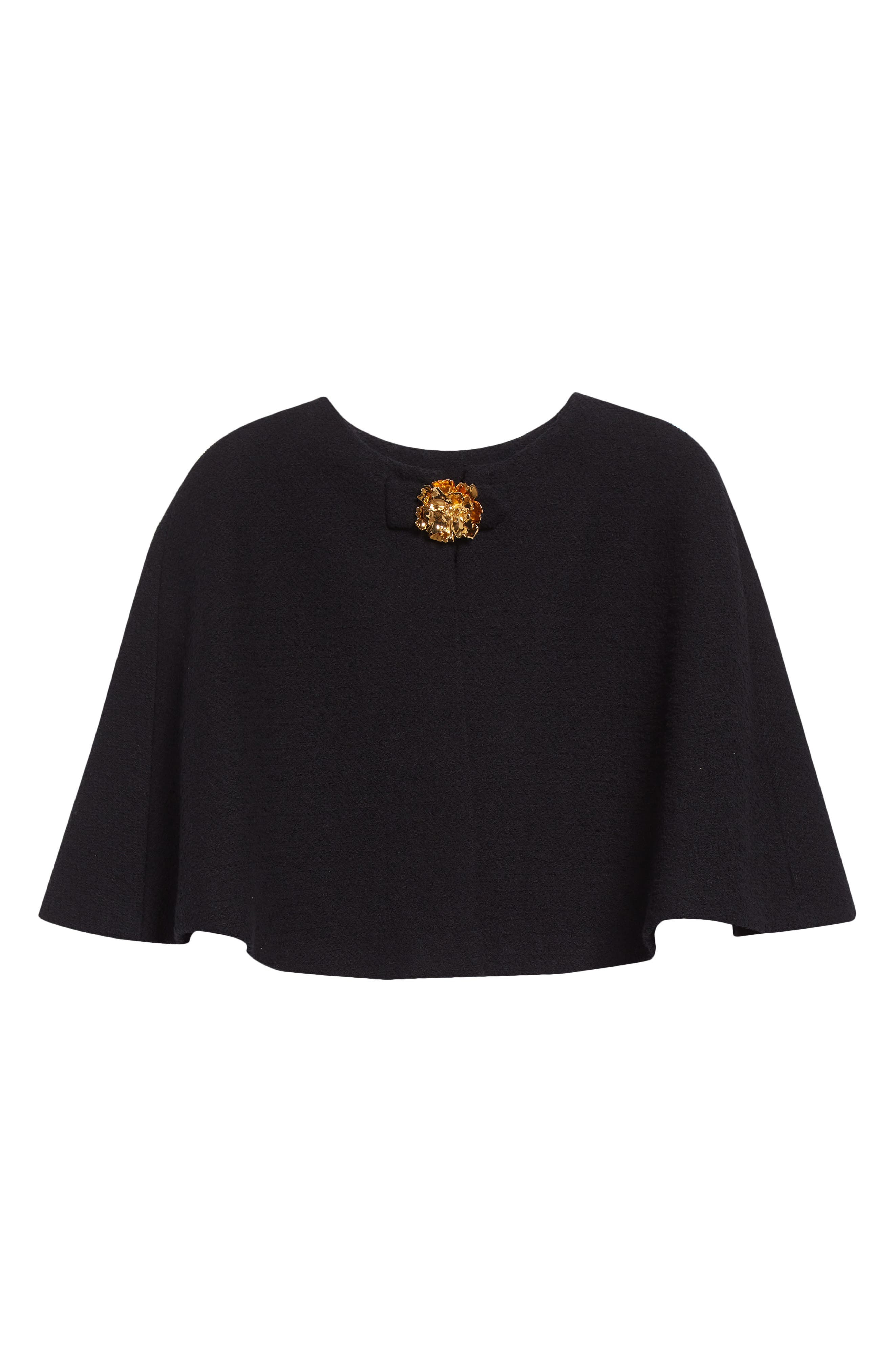 Oscar de la Renta Peony Detail Tweed Crop Cape in Black at Nordstrom - 7