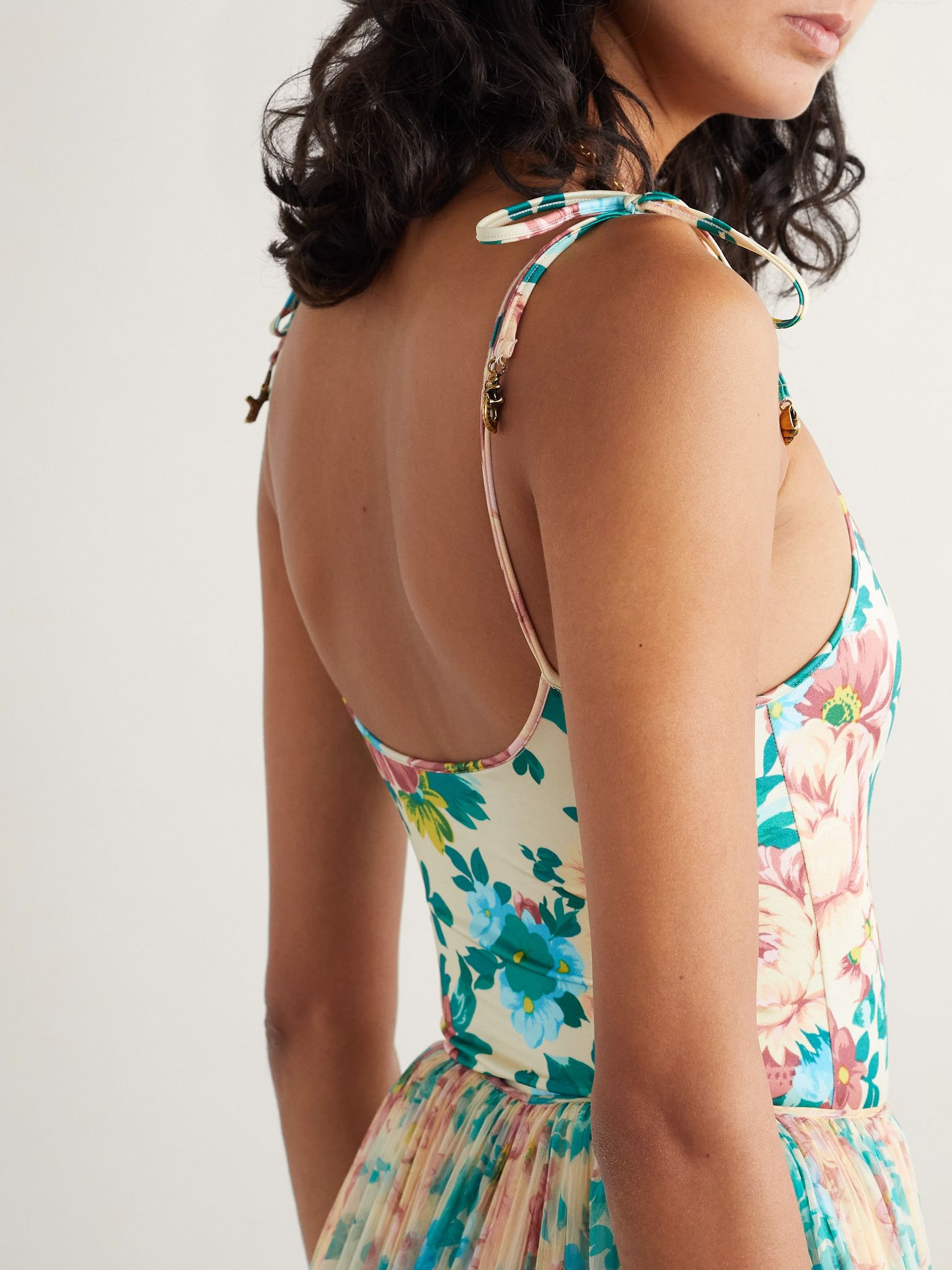 Embellished floral-print swimsuit Blue - 3