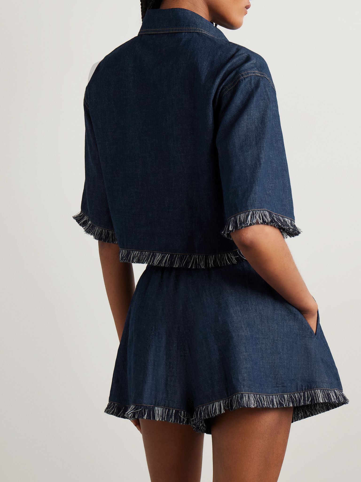 Rhiannon cropped frayed denim shirt Navy - 3