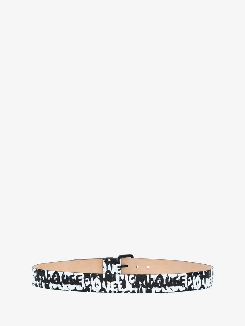 Mcqueen Graffiti Skull Loop Belt in Black/white - 3