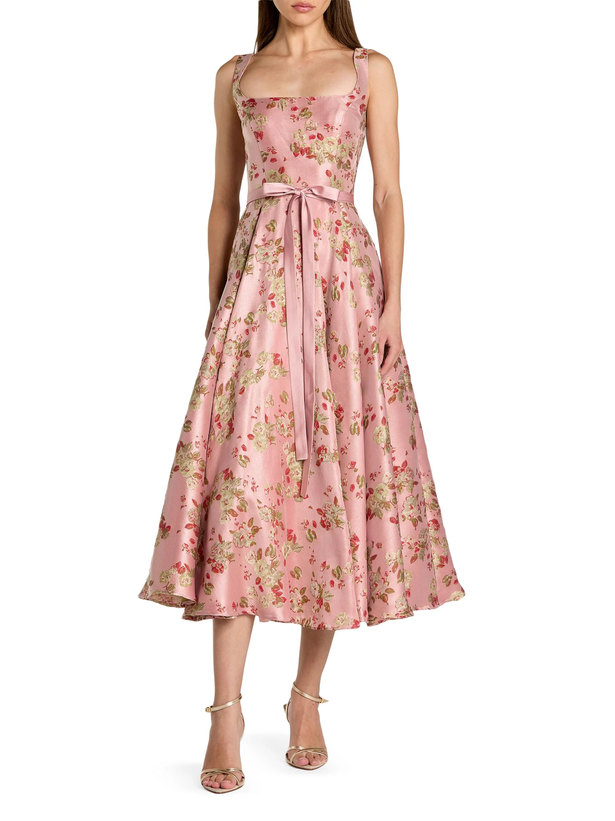 Women's Floral Brocade A-Line Midi-Dress - Pink Multi - 1