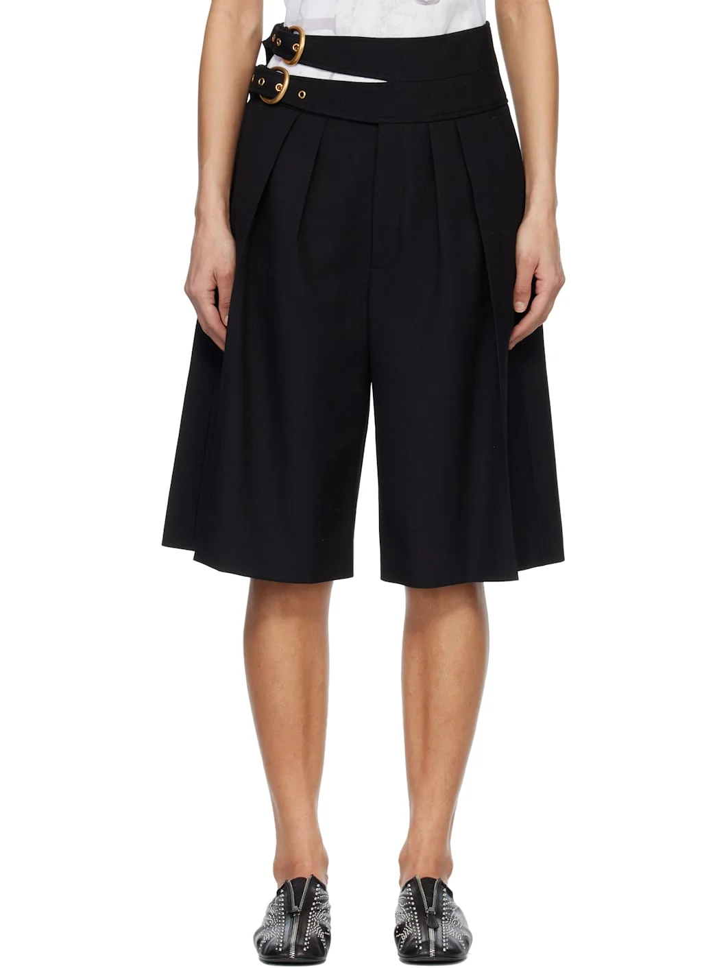 Black Double Waistband Shorts - 1