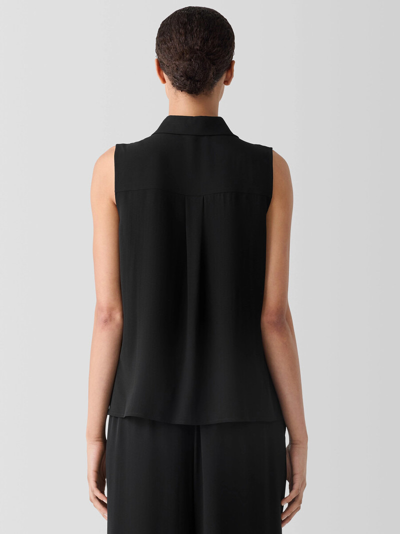 Silk Georgette Crepe Classic Collar Sleeveless Shirt 4