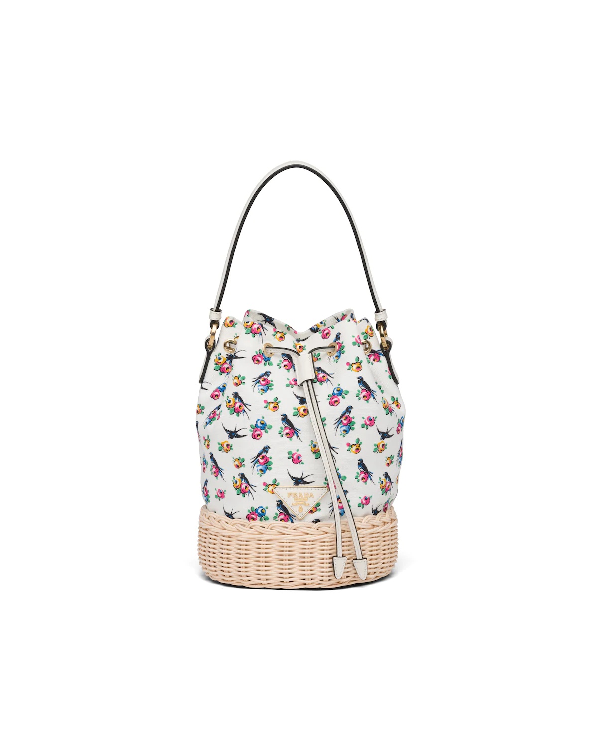 Small Prada Plage wicker and canvas bucket bag - 1