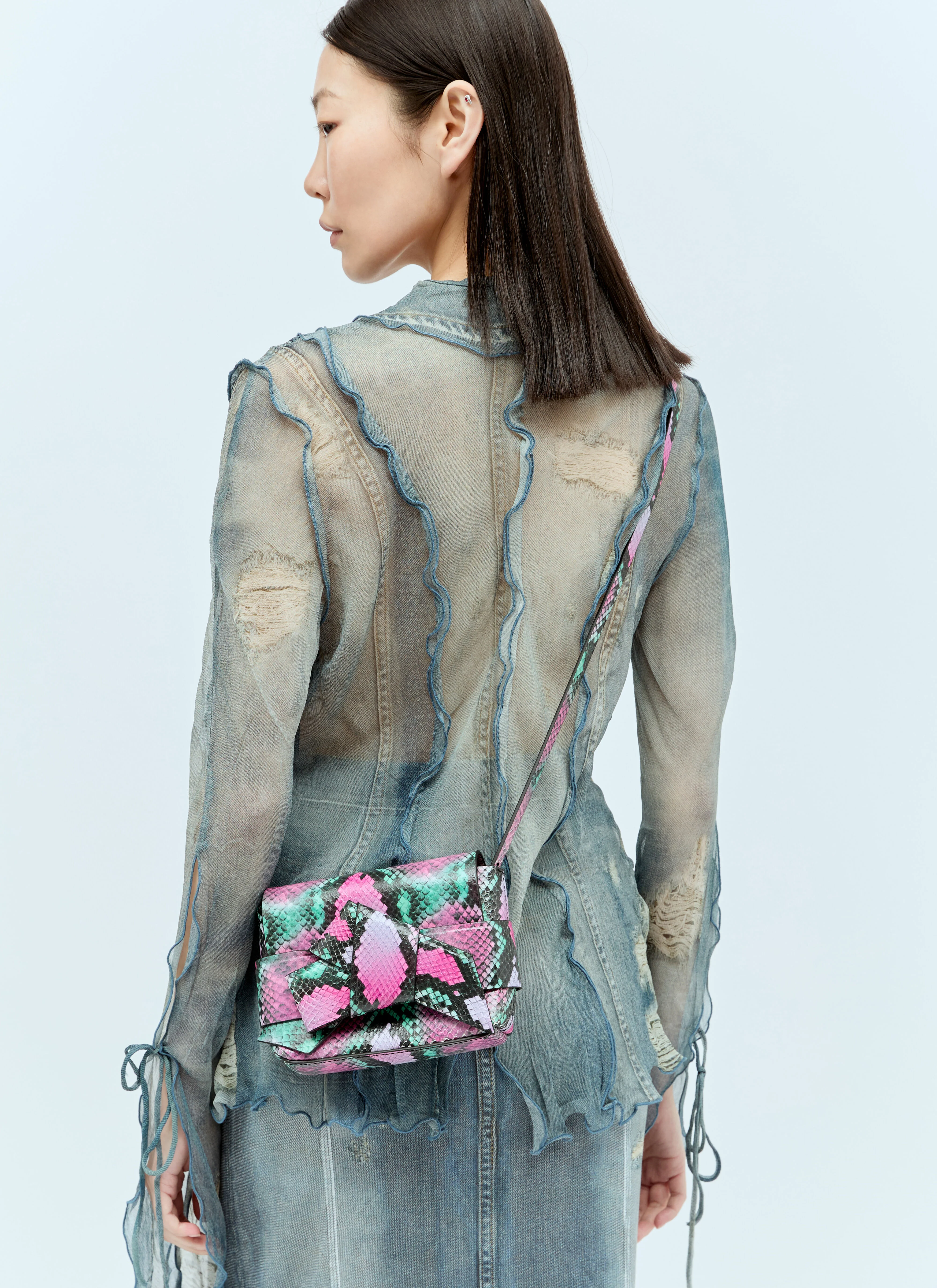 Snake Embossed Shoulder Bag - 1