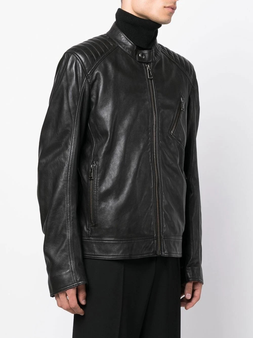 long-sleeve leather jacket - 3