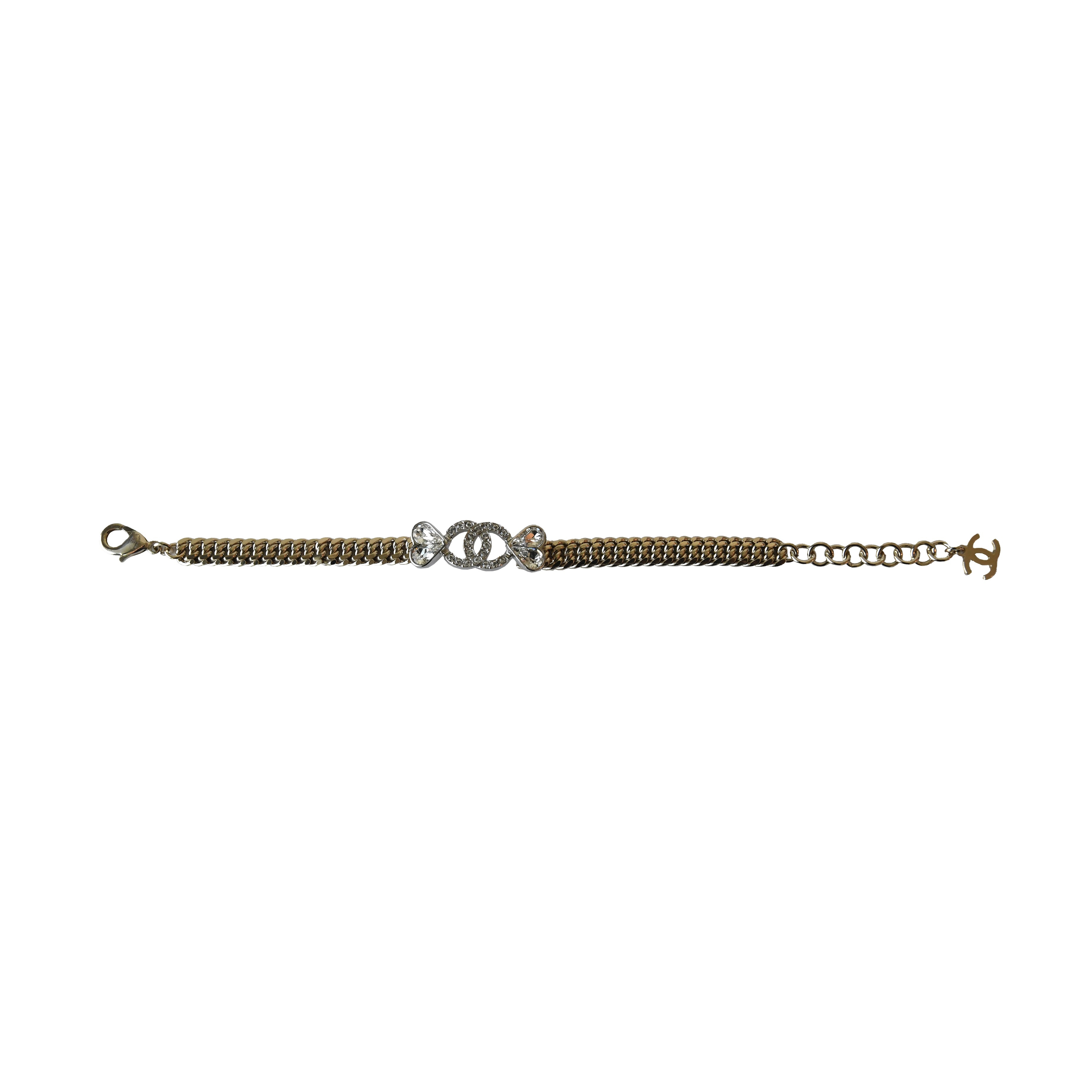 Chanel Crystal Strass CC Heart Chain Bracelet Gold - 3