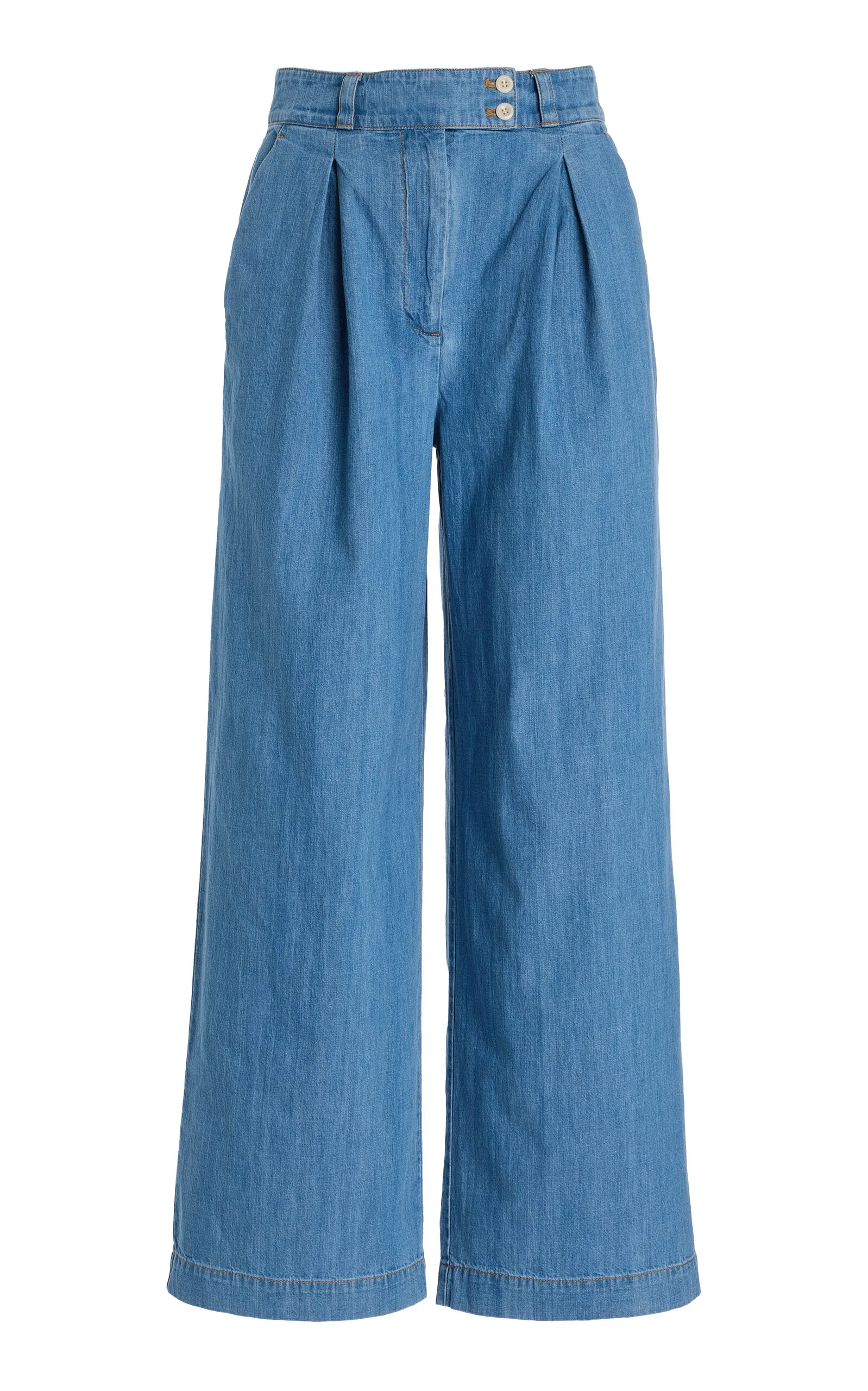 Newport Pleated Denim Trousers medium wash - 1