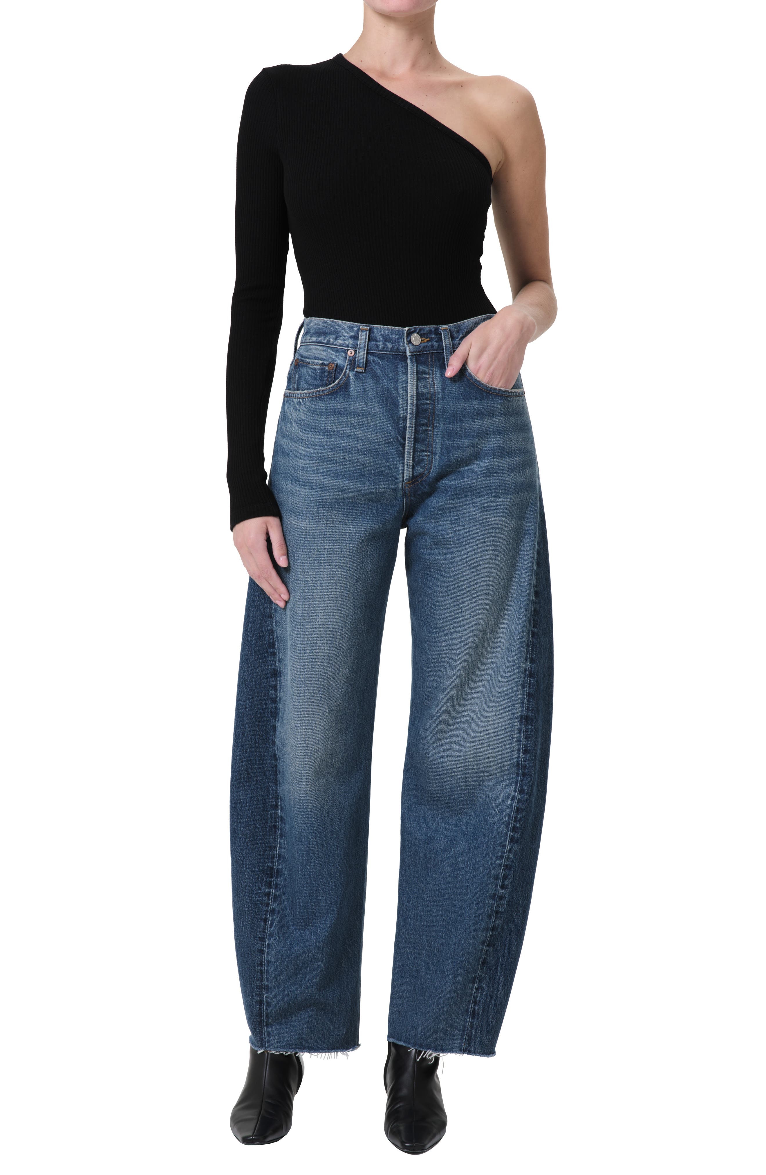AGOLDE Luna Piece High Waist Raw Hem Barrel Jeans in Split at Nordstrom - 5