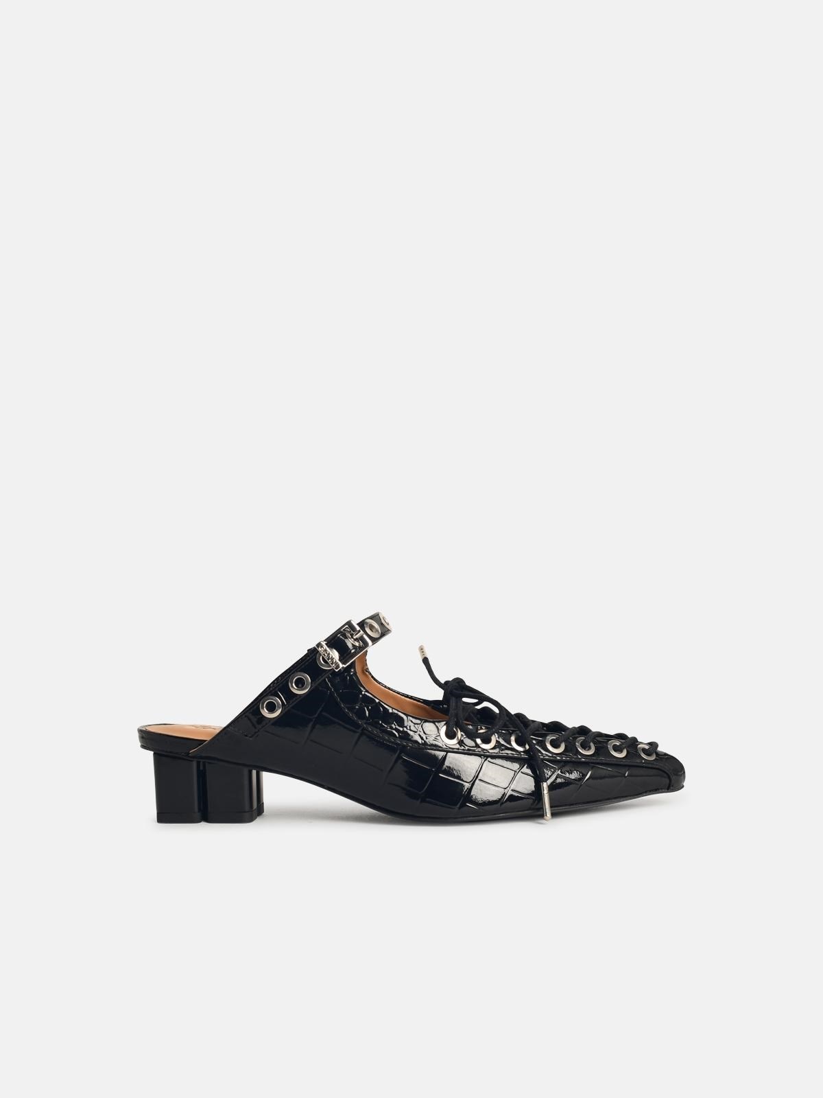 MULES WITH LACES IN BLACK 'OLEATEX' - 1