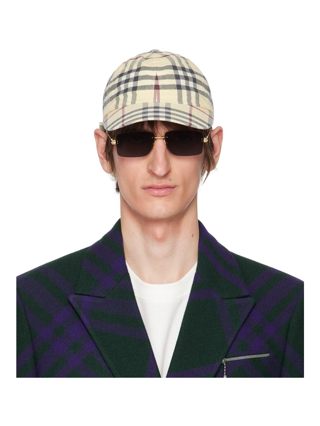 Beige Check Cap - 1