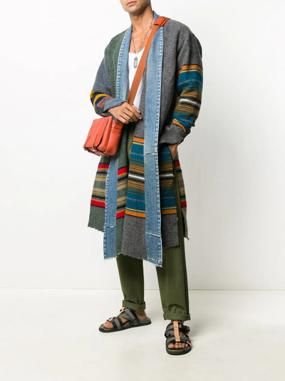 Greg Lauren striped denim-trimmed coat outlook