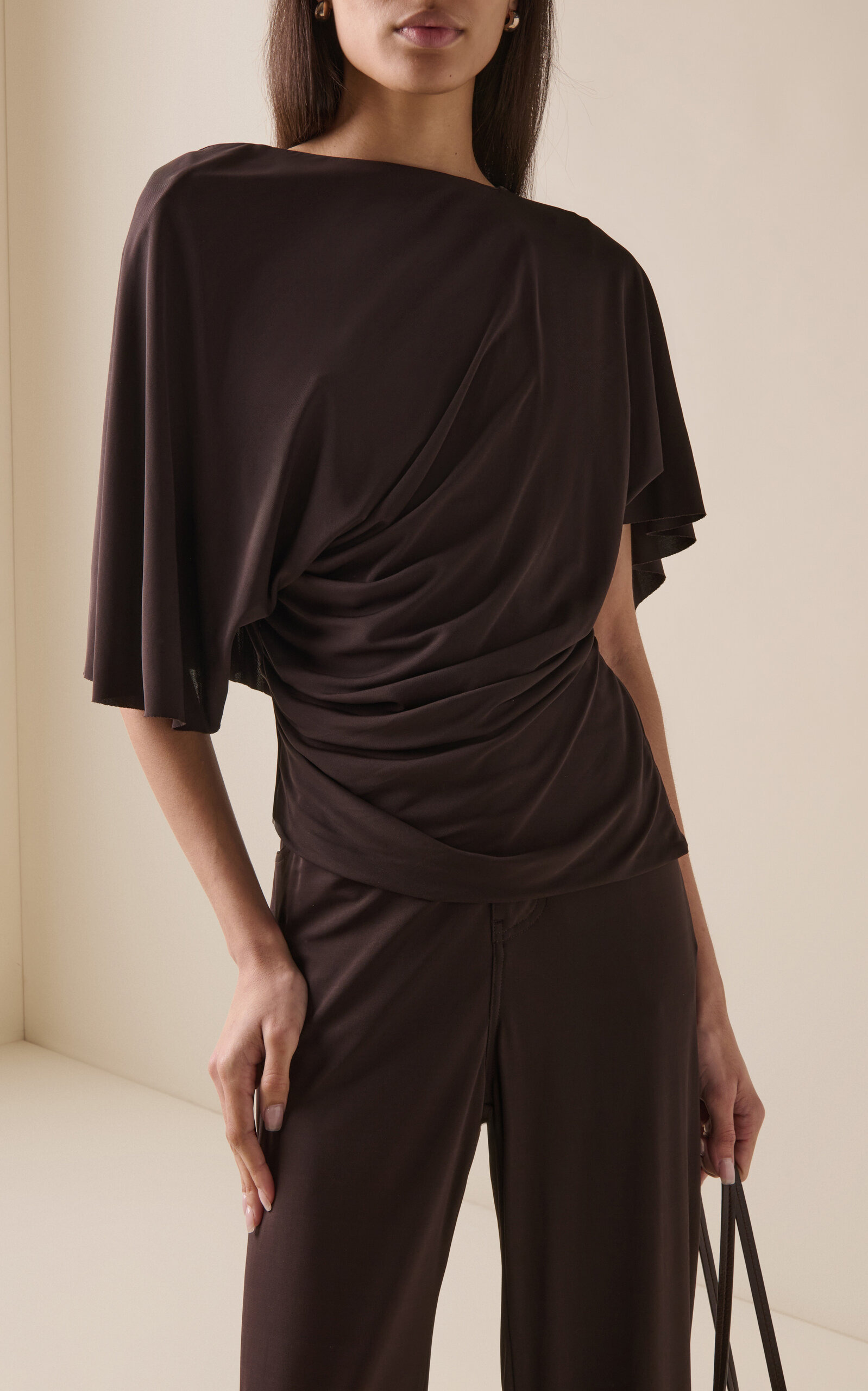 Fluted Backless Jersey Top brown - 2