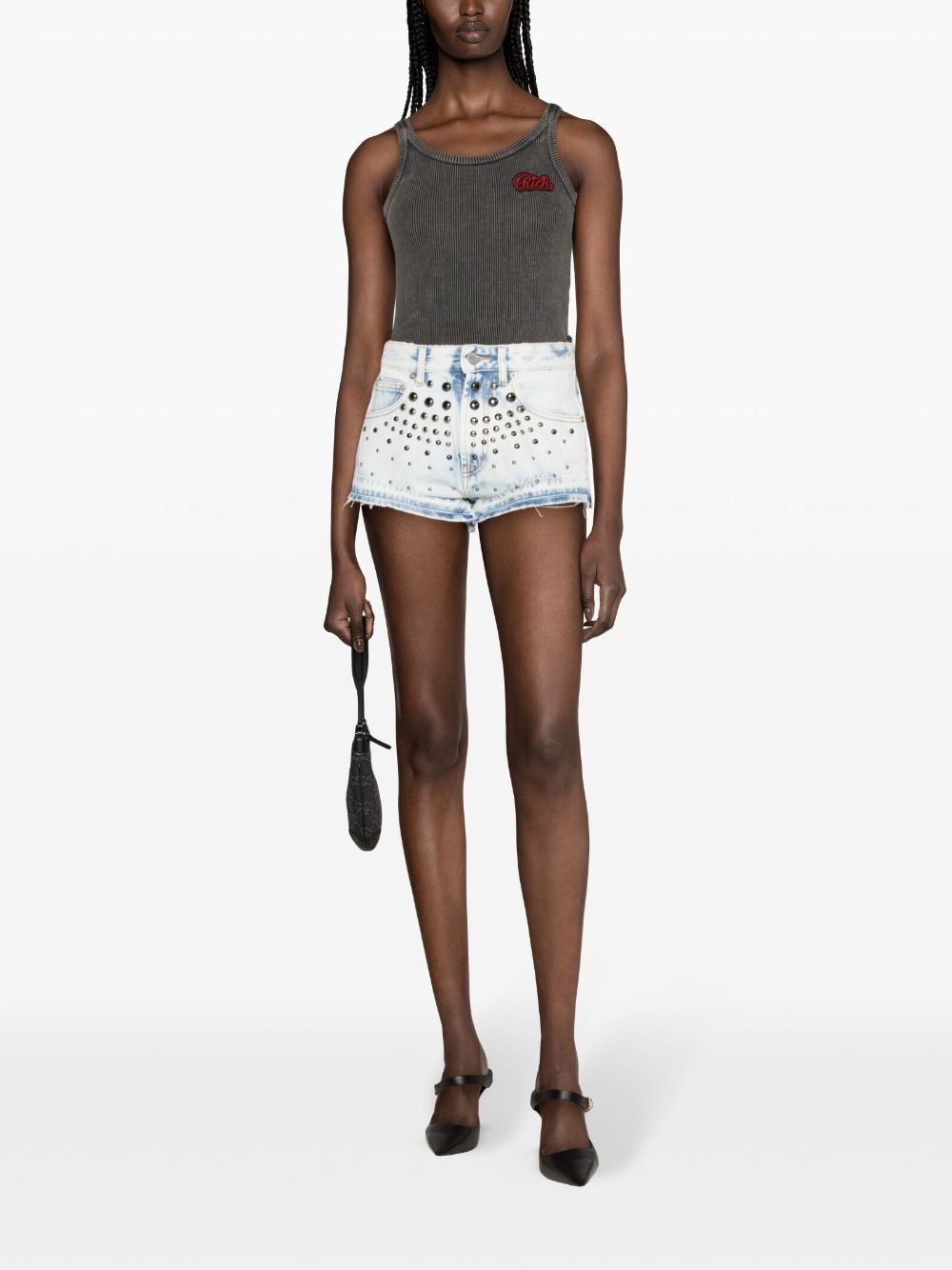 studded denim shorts - 2