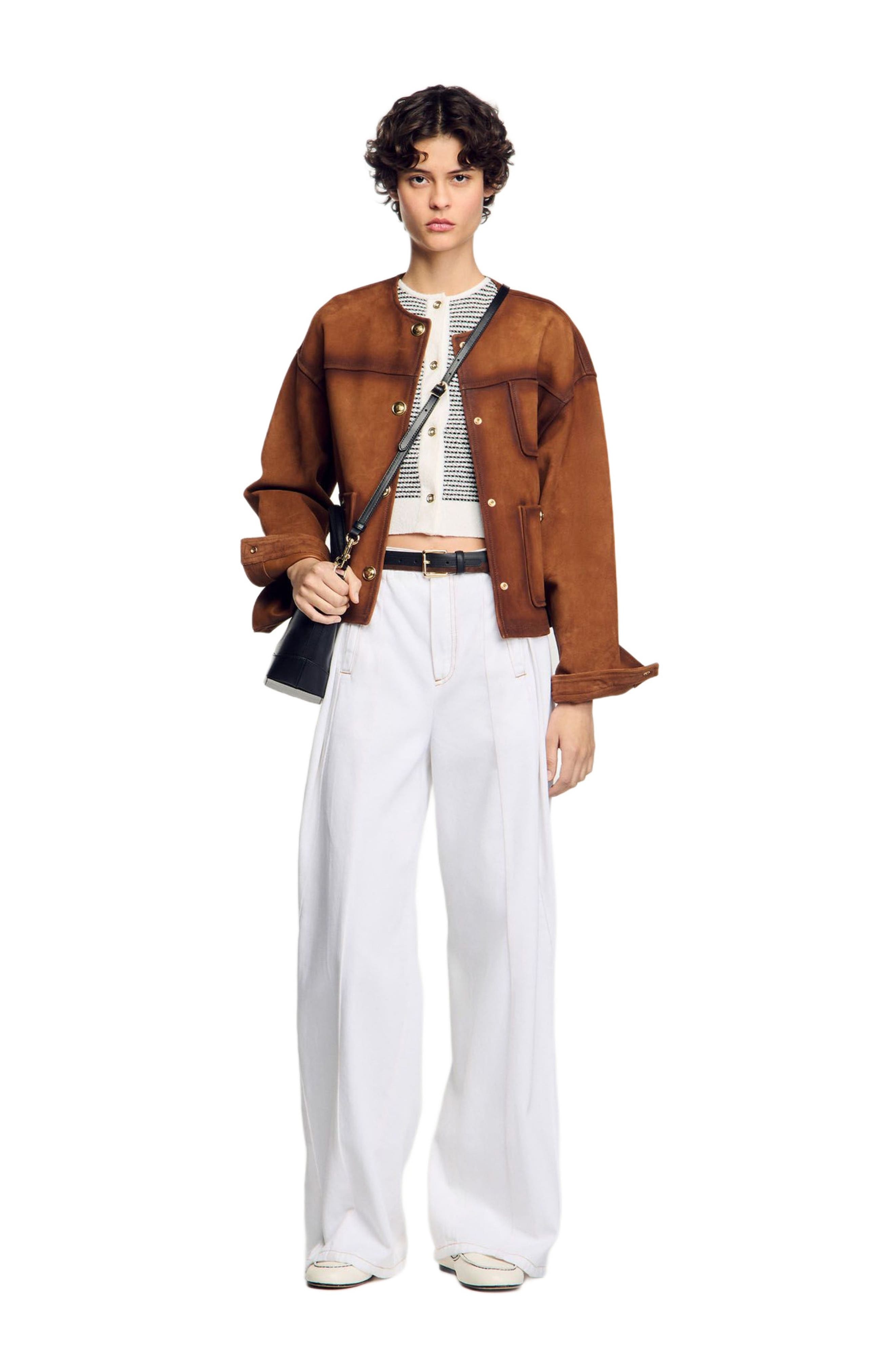 SANDRO Striped cardigan in Black /White at Nordstrom - 7