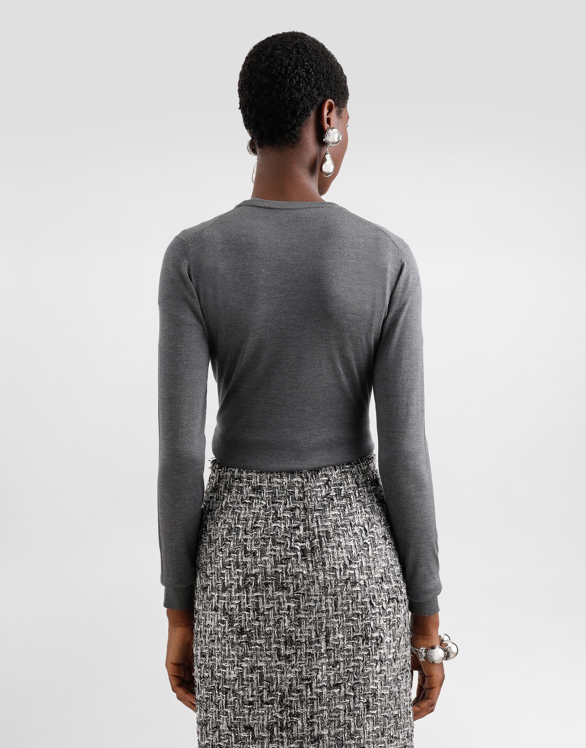 Silk V-neck cardigan with DG logo embroidery - 5