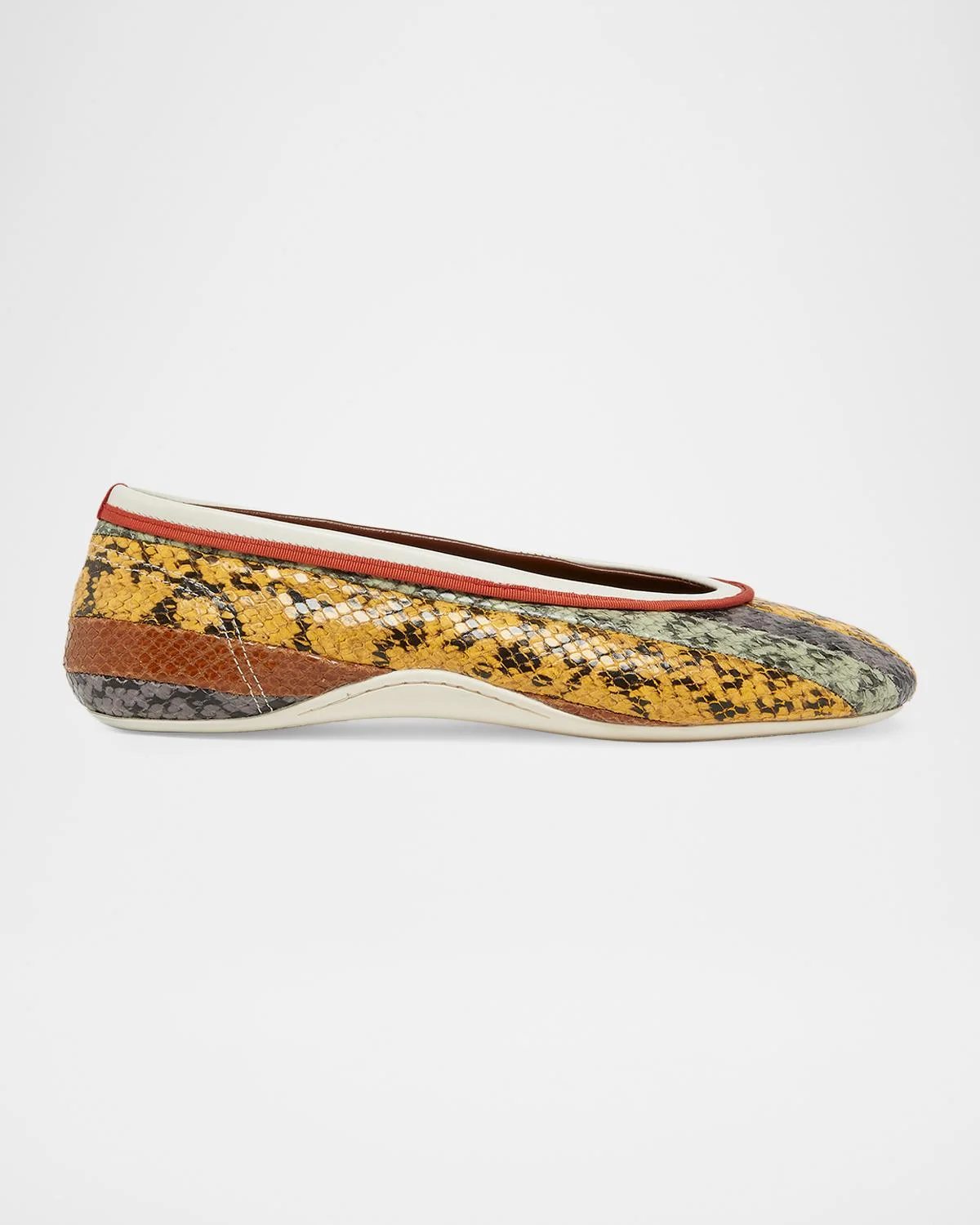 Snakeskin-Effect Leather Ballerina Flats - 1