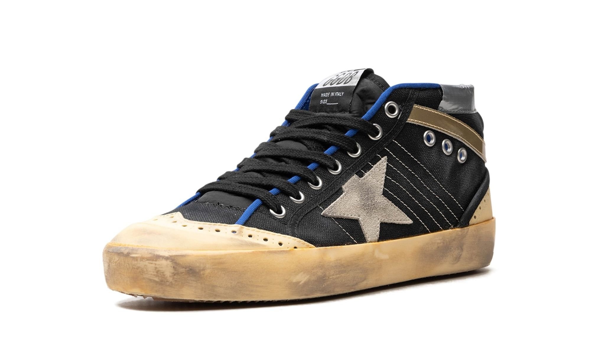 MID STAR CANVAS UPPER SUEDE STAR AND HEEL NYLON TONGUE RUBBER TOE AND SPUR "BLACK ICE VANILLA GOLD" - 4