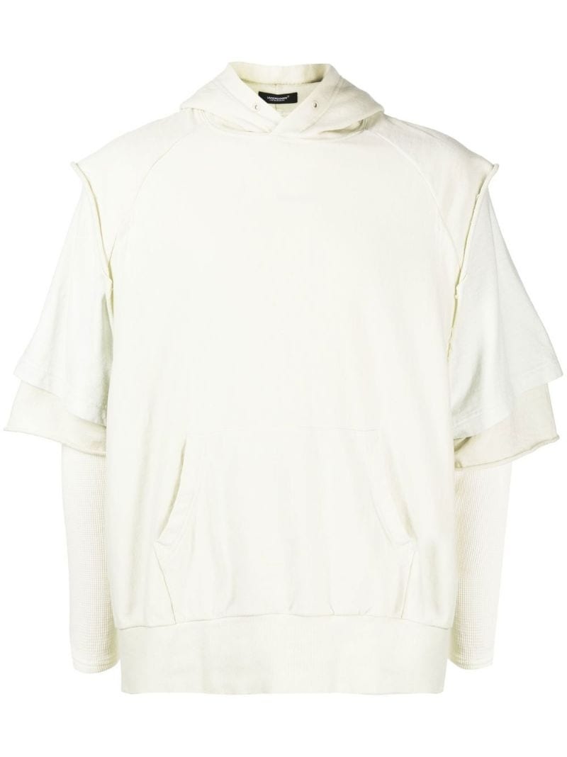 layered-sleeve cotton hoodie - 1