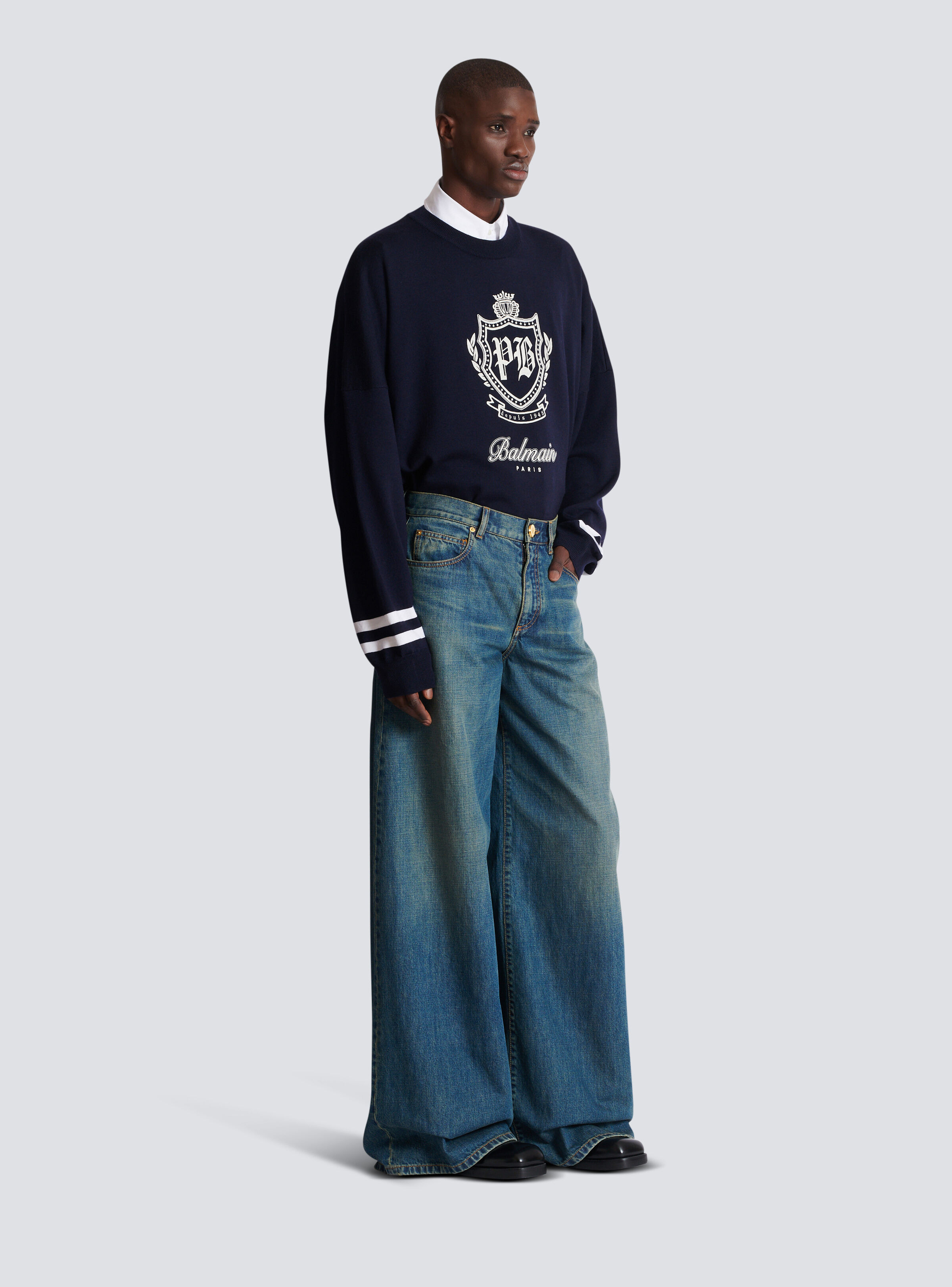Wide-leg faded denim jeans - 3