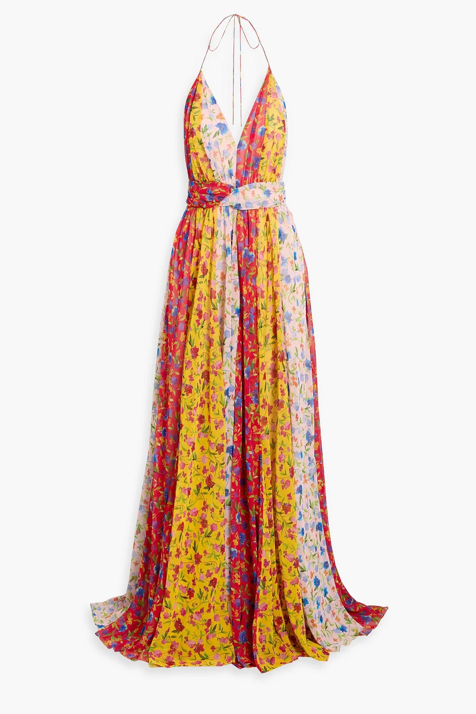 Floral-print chiffon halterneck gown - 1