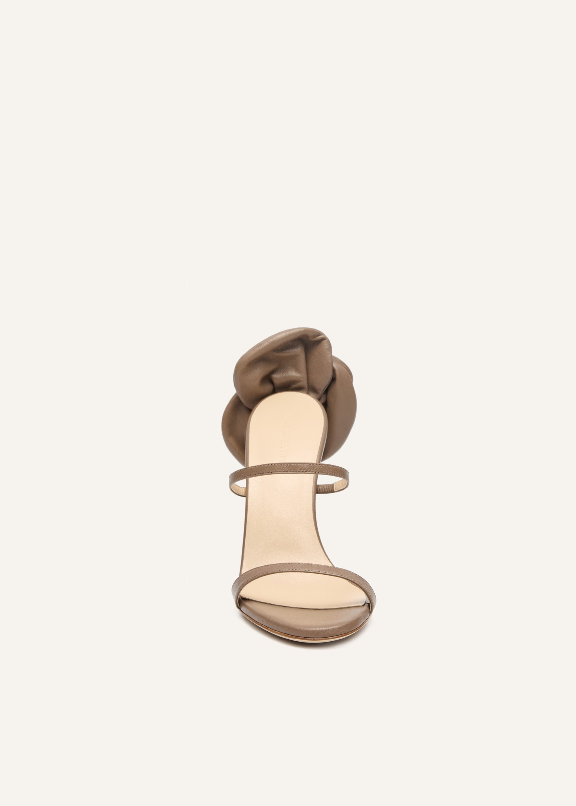 Flower heel leather sandals in taupe - 3