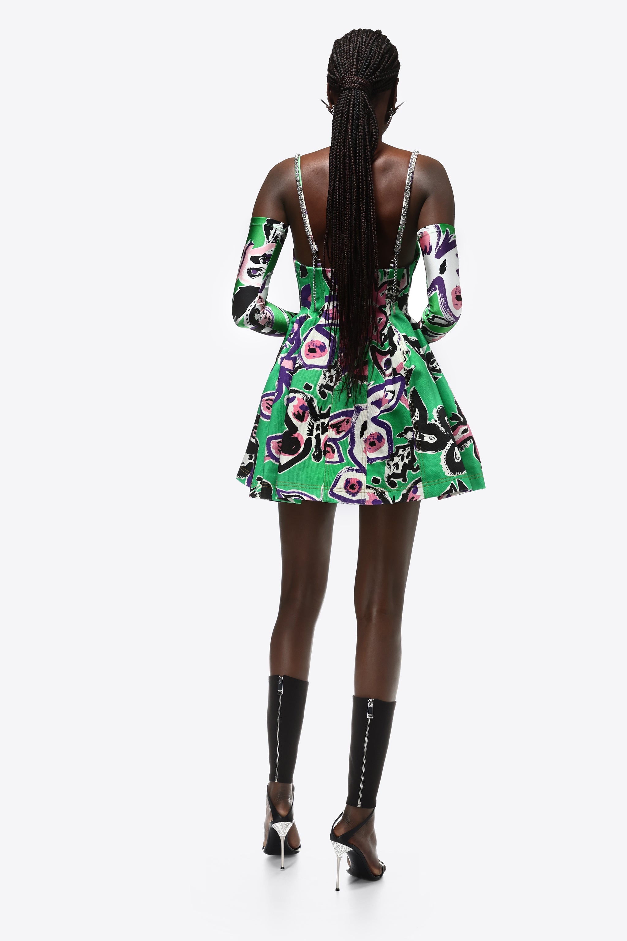 BUTTERFLY PRINTED GODET MINI DRESS - 4