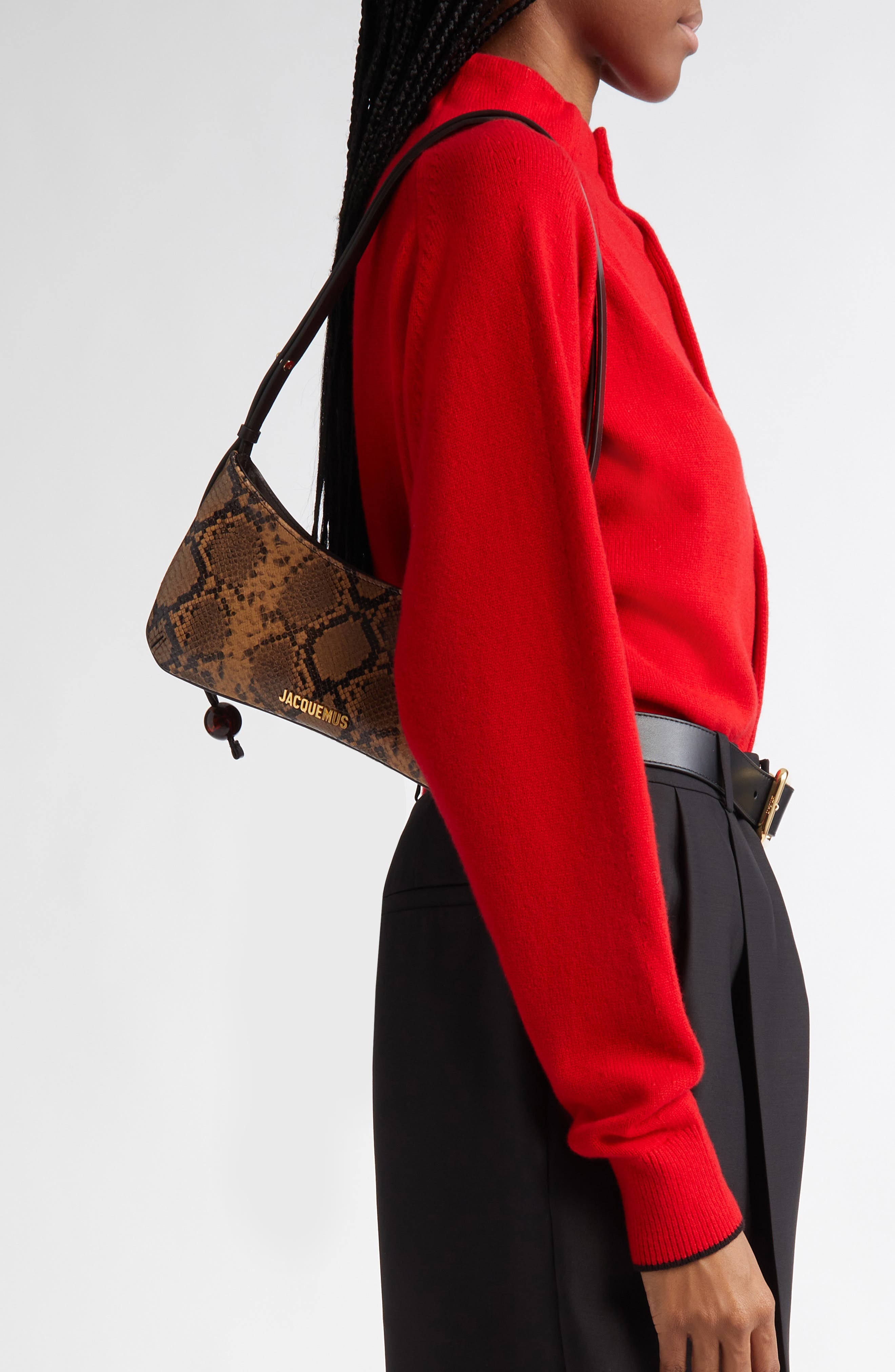 Jacquemus Le Bisou Perle Snakeskin Embossed Leather Shoulder Bag in Light Brown at Nordstrom - 2