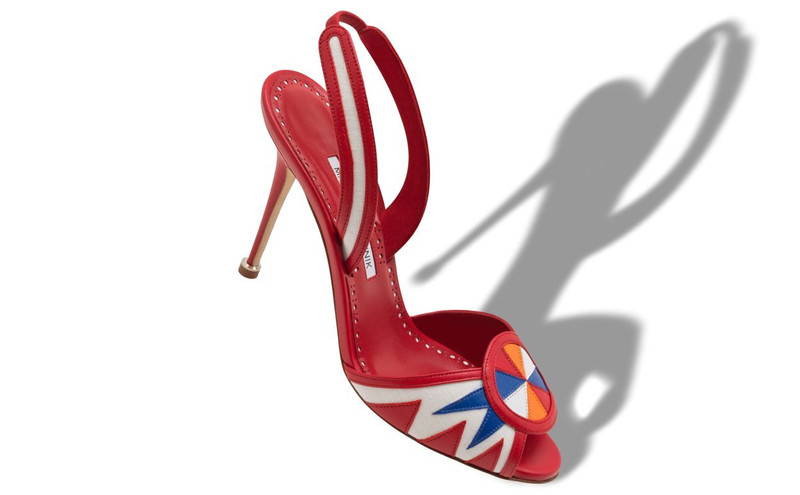 Manolo Blahnik Red, White And Blue Nappa Leather Slingback Sandals outlook