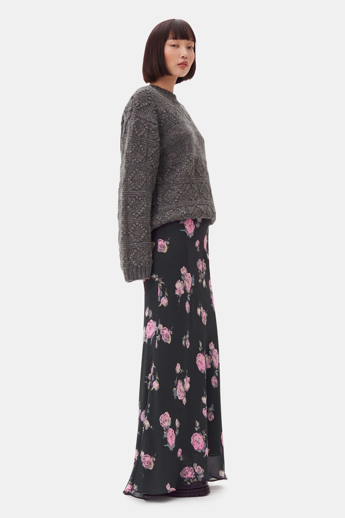 FLORAL PRINTED CREPE MAXI SKIRT - 3