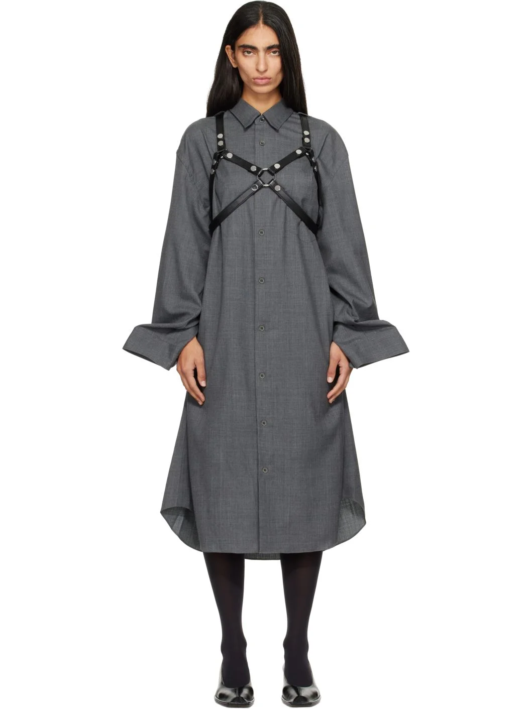 Gray Harness Wool Midi Dress - 1