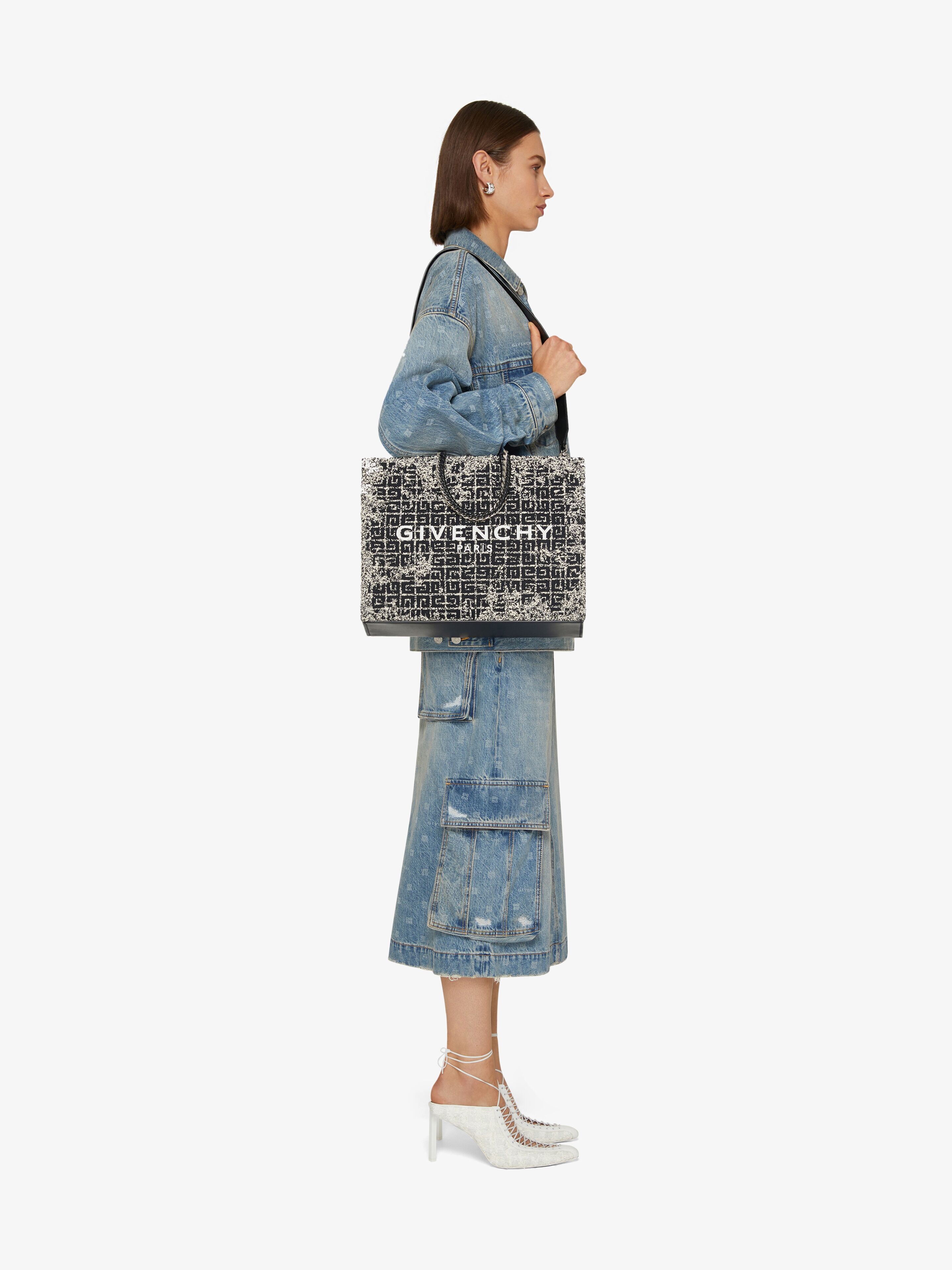 MEDIUM G-TOTE SHOPPING BAG IN 4G TWEED WITH CHAIN - 3