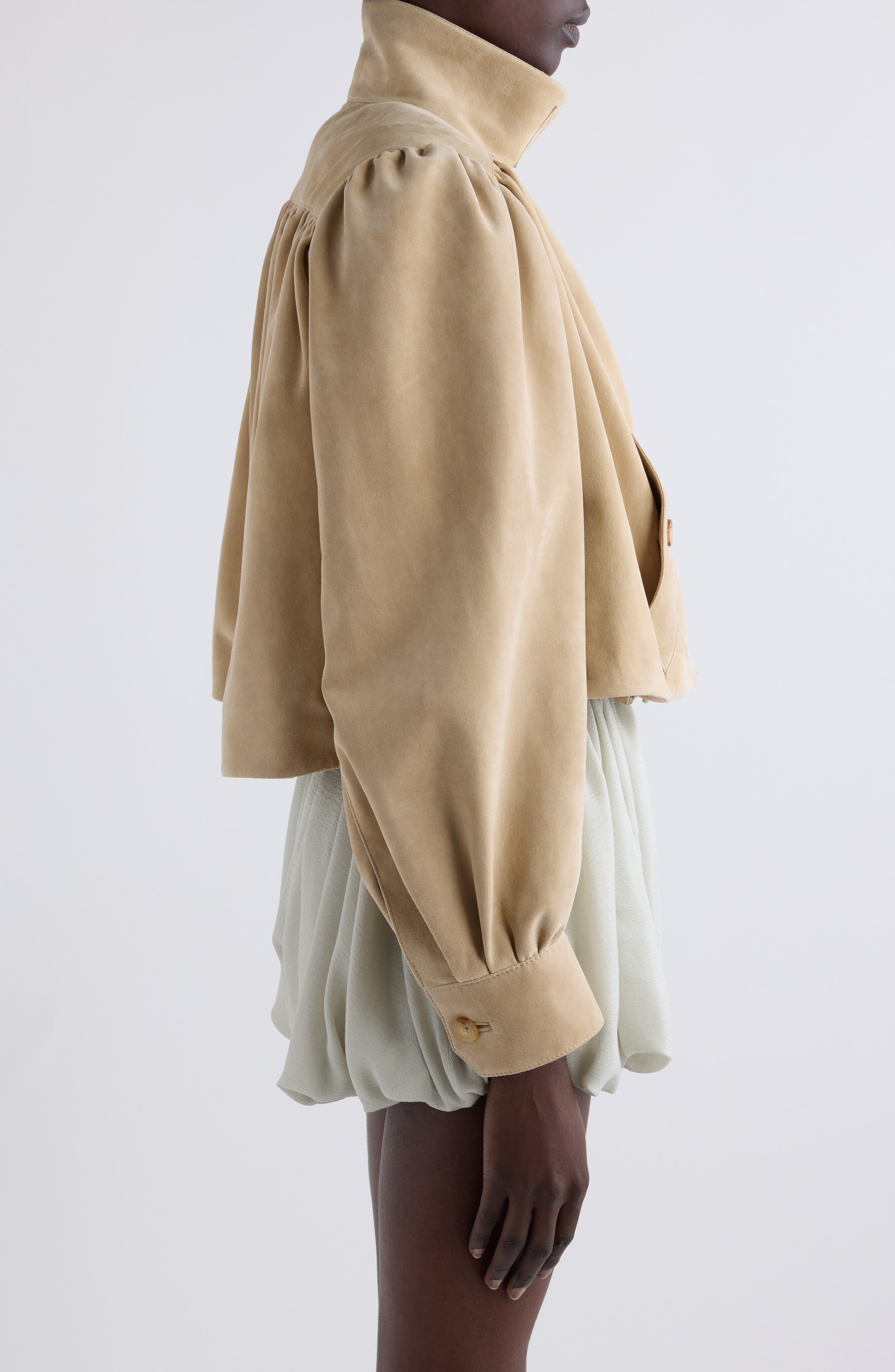 Chloé Puff Shoulder Suede Crop Jacket in Blossom Beige at Nordstrom - 4