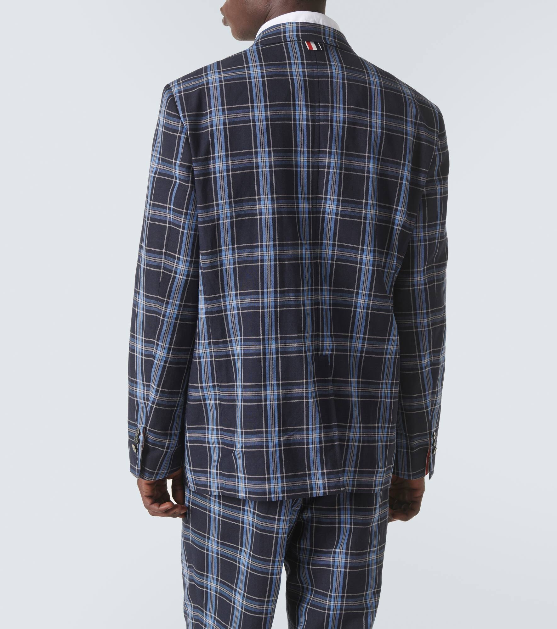 Checked wool and linen blazer - 4