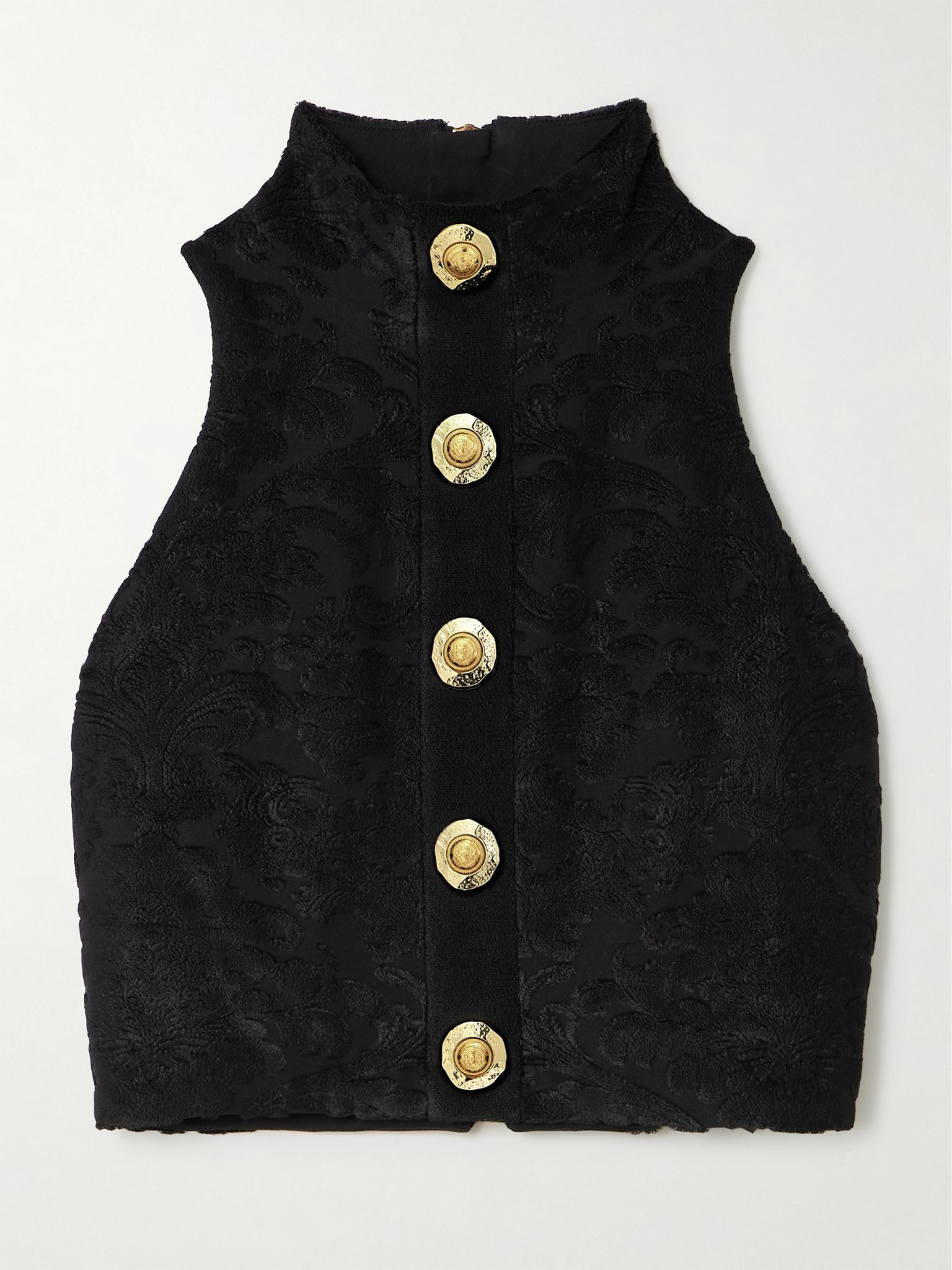 Cropped button-embellished jacquard top Black - 1