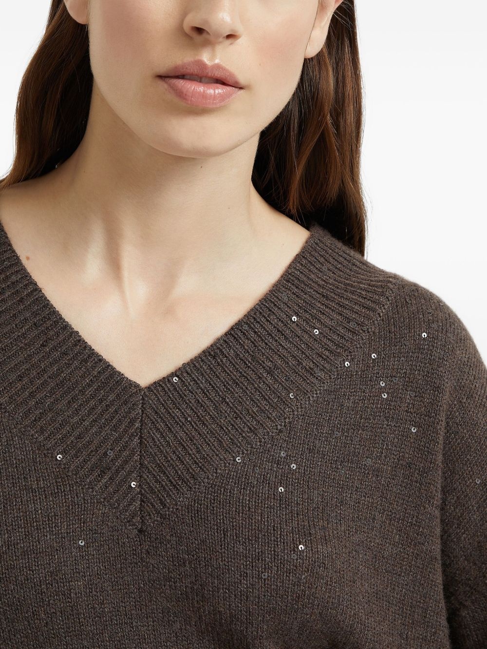 sequin-embellished V-neck sweater - 6