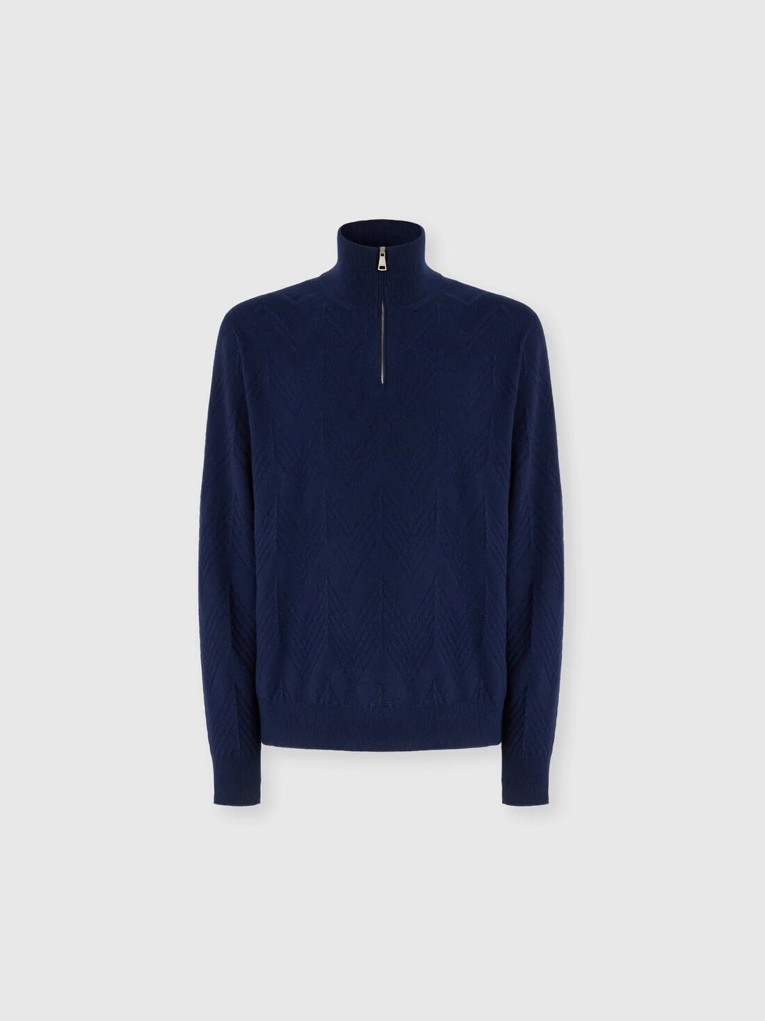 Half-Zip Sweater with Tone-on-Tone Zigzag Pattern - 1