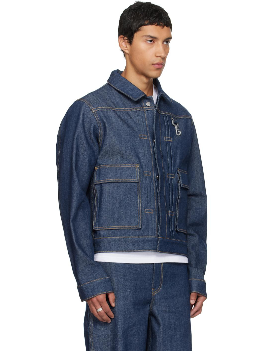 Navy Concealed Button Denim Trucker Jacket - 2