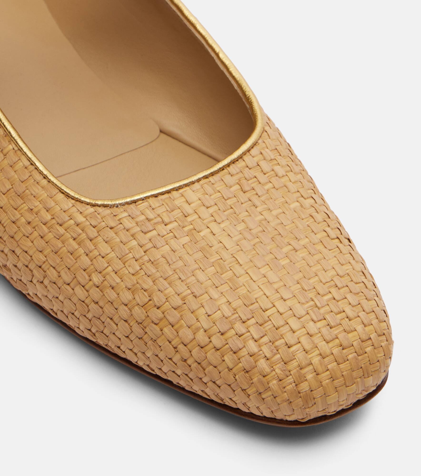 Leather-trimmed raffia Mary Jane flats - 5