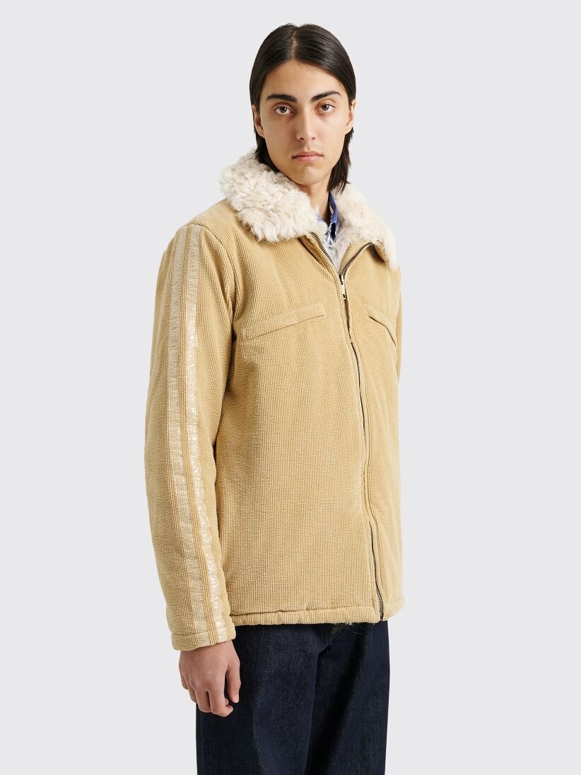 ERL CORDUROY JACKET FUR COLLAR WOVEN BEIGE - 4